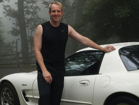 Road trip in white Z06 Corvette Photo of Steve Hall on road trip in his car